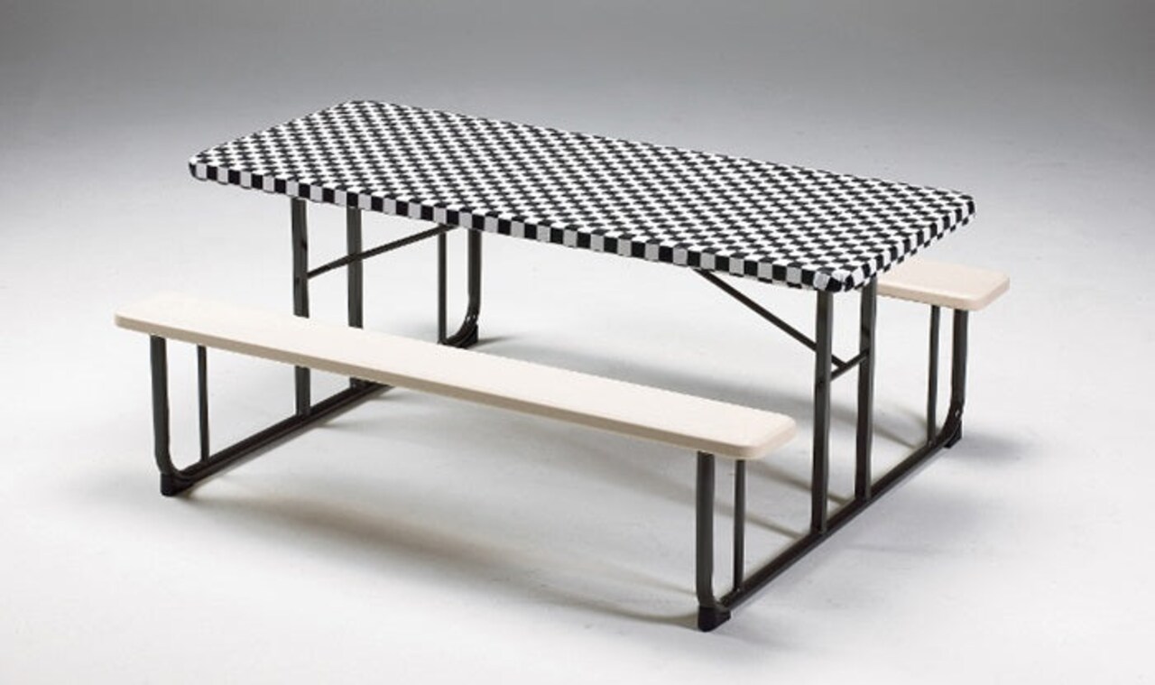 Bulk Pack of 2 Stay Put Plastic Tablecovers Black Check 29" X 72"